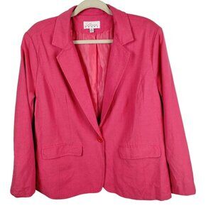 Linea Donna Pink Blazer Jacket 2X Linen Blend Womens Classic Button-Up Long Slee